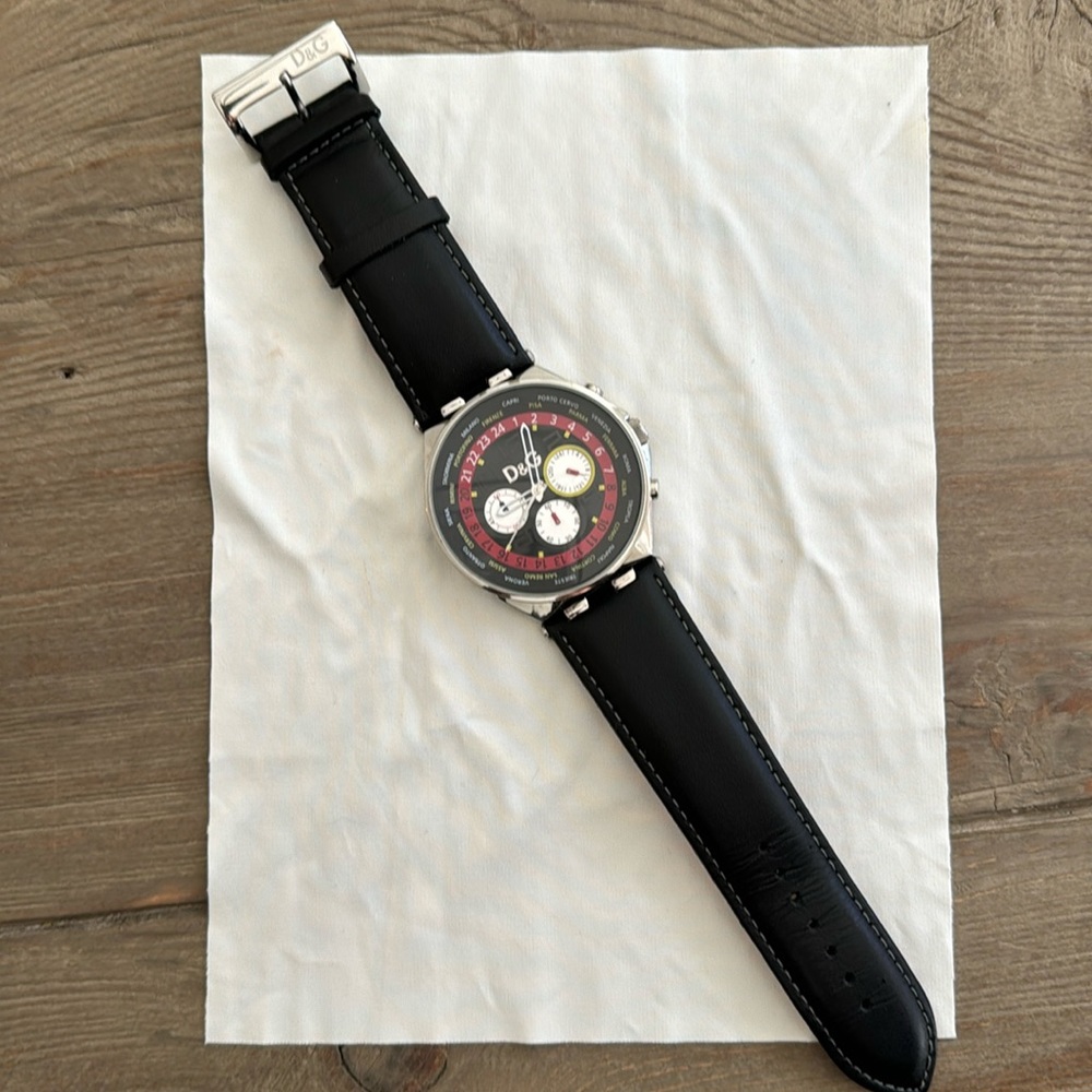 ORIGINAL D&G Men's Unique 46mm Chronograph Red Black Leather Dolce Gabbana Watch